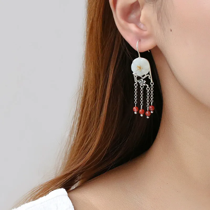 Natural Jade Earrings Nephrite Agate Silver Earrings ZNE273