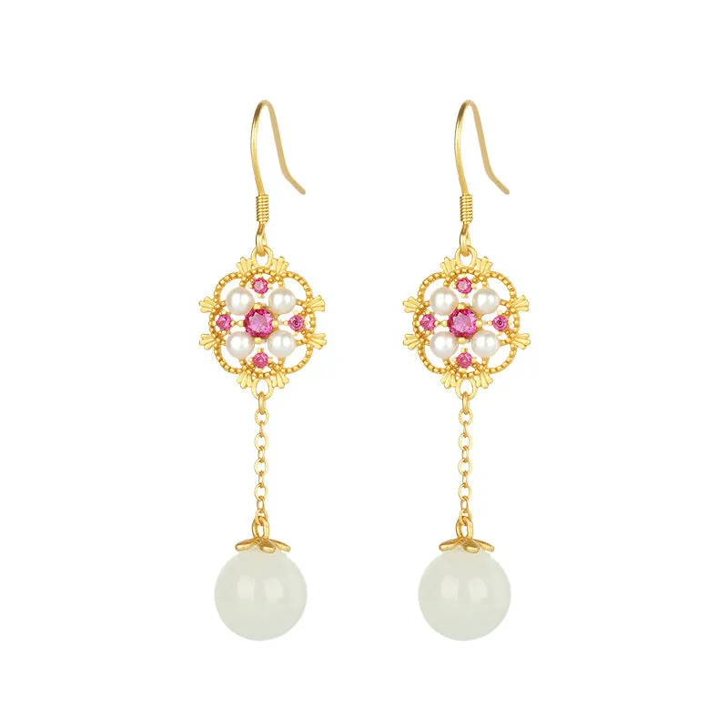 Natural Jade Earrings Nephrite Pearl Silver Earrings ZNE289