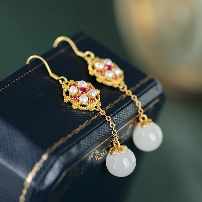 Natural Jade Earrings Nephrite Pearl Silver Earrings ZNE289