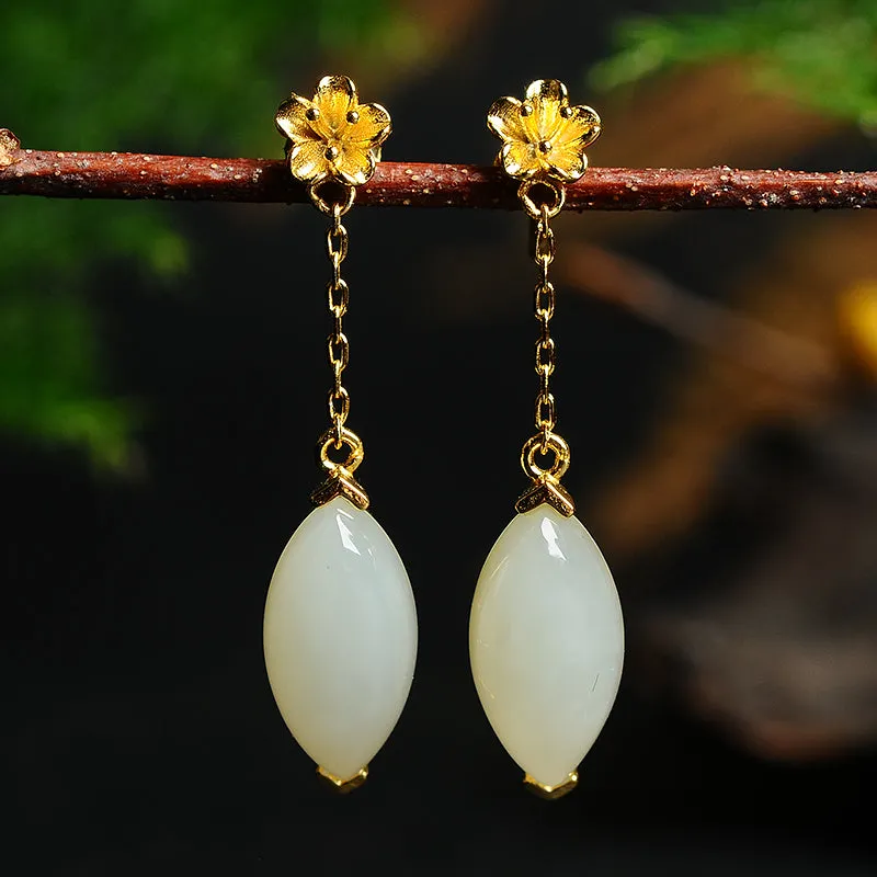 Natural Jade Earrings Nephrite Silver Earrings EG111