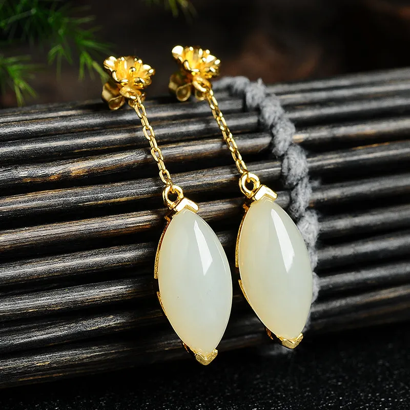Natural Jade Earrings Nephrite Silver Earrings EG111