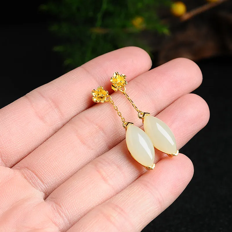 Natural Jade Earrings Nephrite Silver Earrings EG111