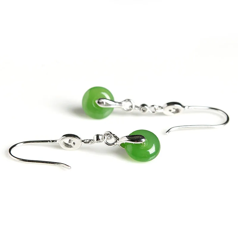 Natural Jade Earrings Nephrite Silver Earrings EG94