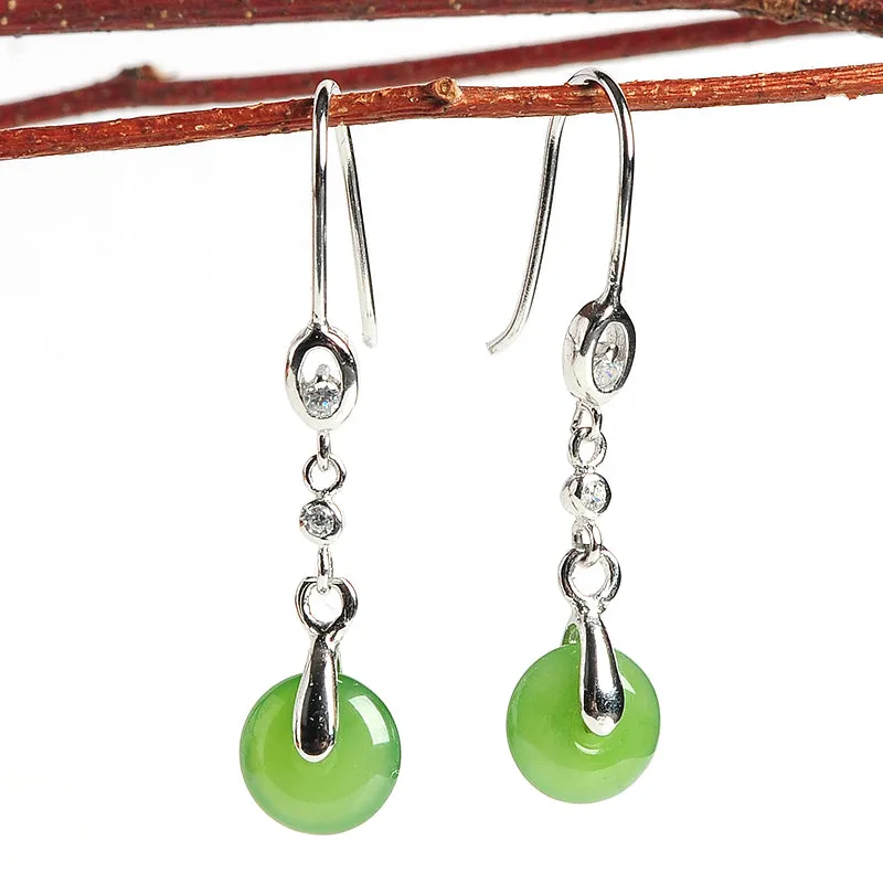 Natural Jade Earrings Nephrite Silver Earrings EG94