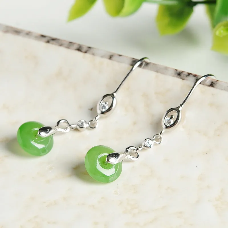 Natural Jade Earrings Nephrite Silver Earrings EG94