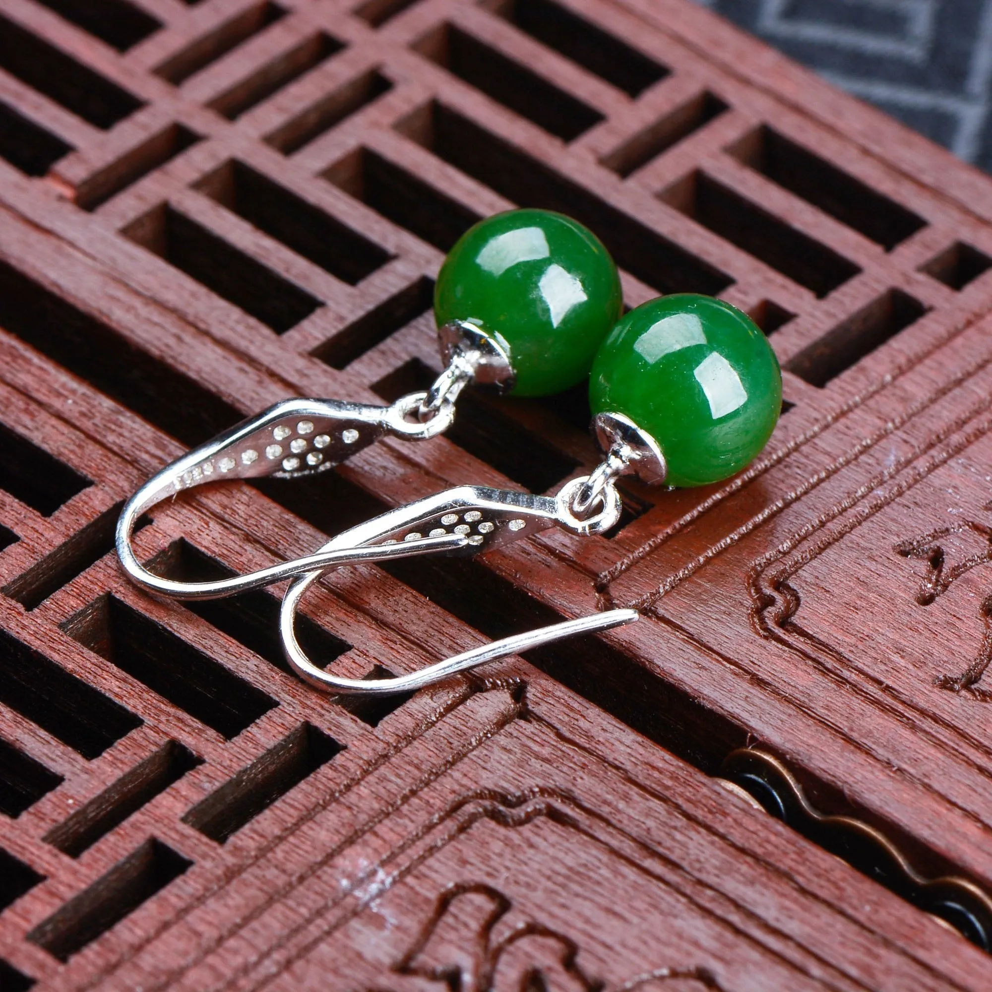 Natural Jade Earrings Nephrite Silver Earrings NE139