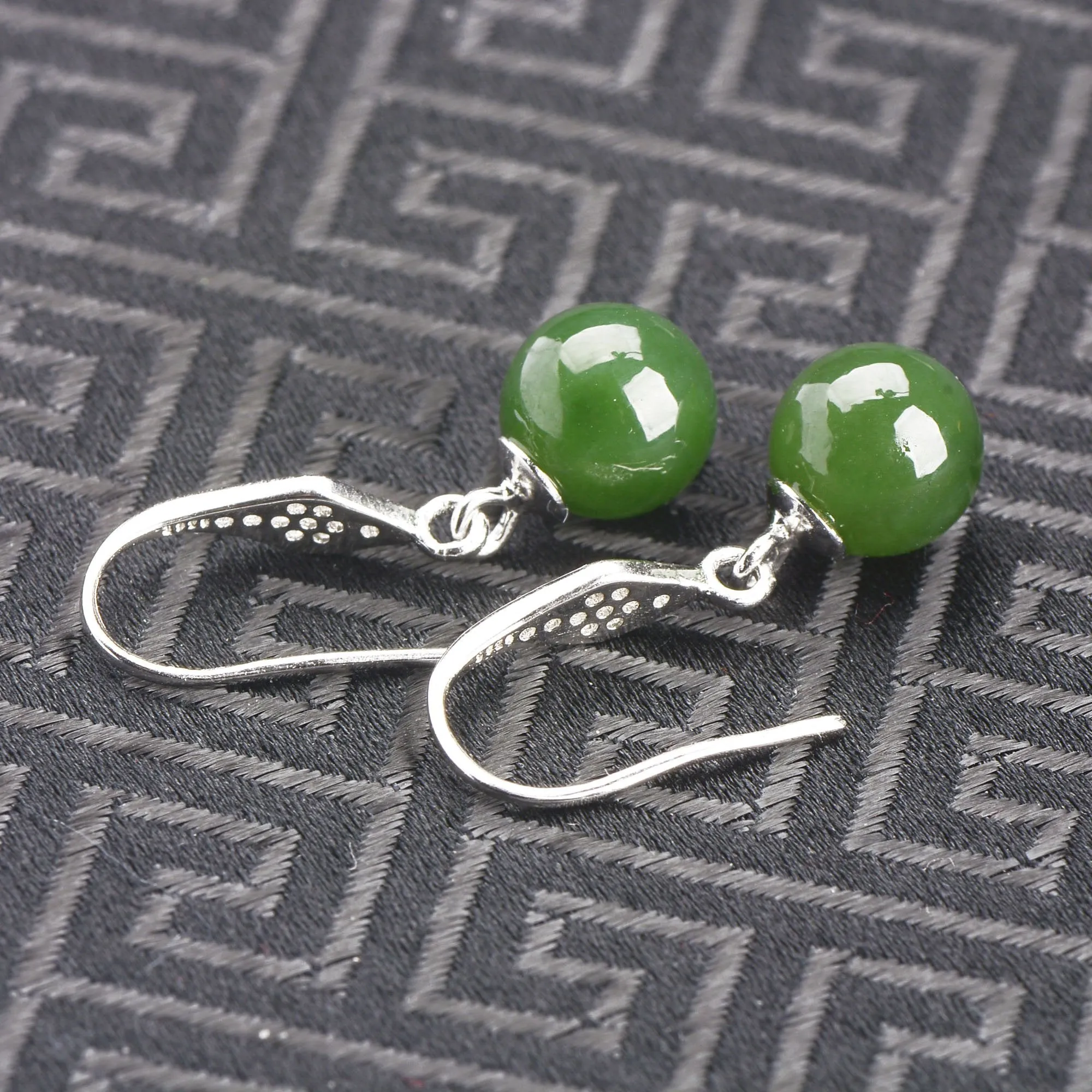 Natural Jade Earrings Nephrite Silver Earrings NE139