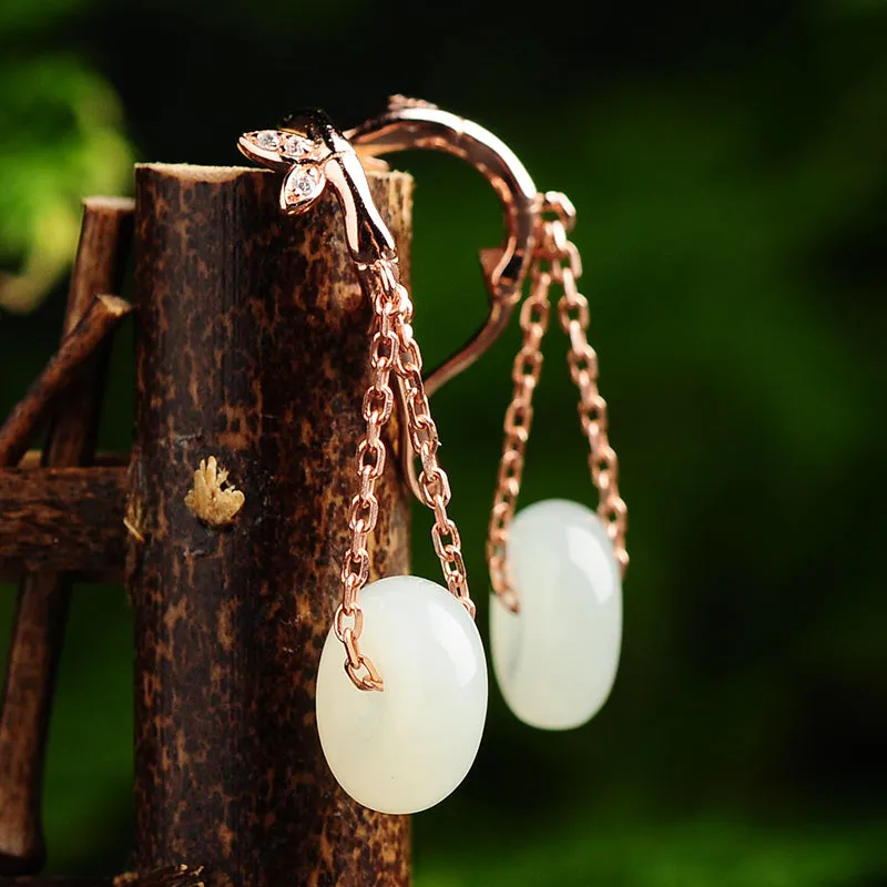 Natural Jade Earrings Nephrite Silver Earrings WE11