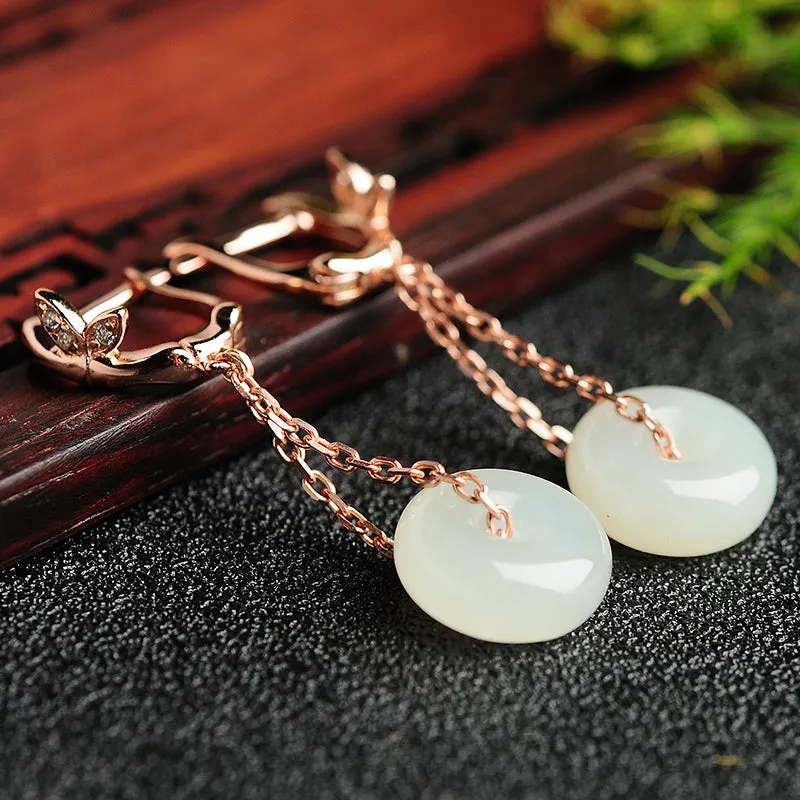 Natural Jade Earrings Nephrite Silver Earrings WE11