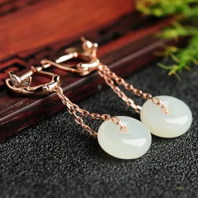 Natural Jade Earrings Nephrite Silver Earrings WE11