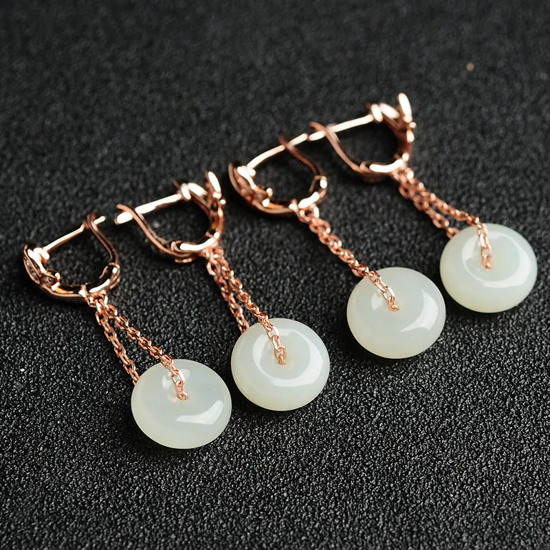 Natural Jade Earrings Nephrite Silver Earrings WE11