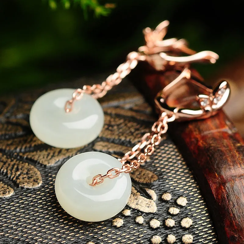 Natural Jade Earrings Nephrite Silver Earrings WE11