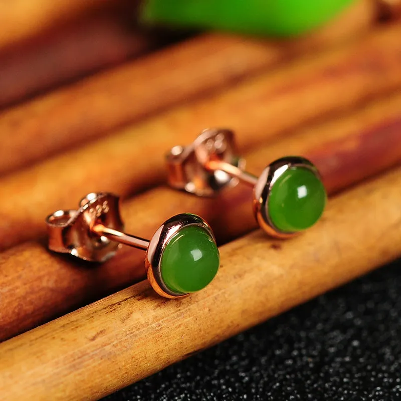 Natural Jade Earrings Nephrite Silver Earrings WE1