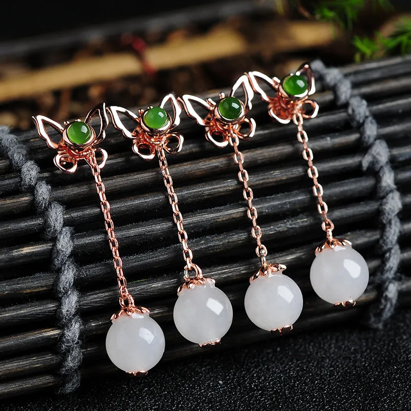 Natural Jade Earrings Nephrite Silver Earrings WE9