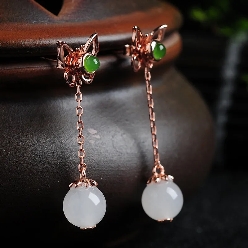 Natural Jade Earrings Nephrite Silver Earrings WE9