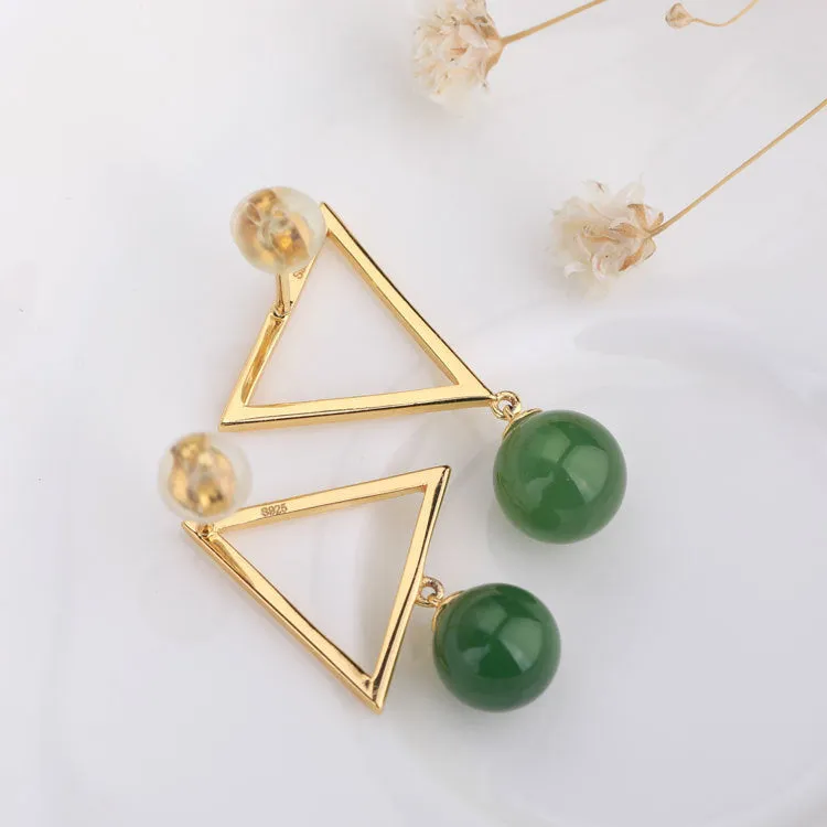 Natural Jade Earrings Nephrite Silver Earrings ZEG516