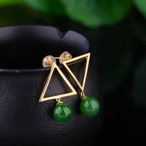 Natural Jade Earrings Nephrite Silver Earrings ZEG516