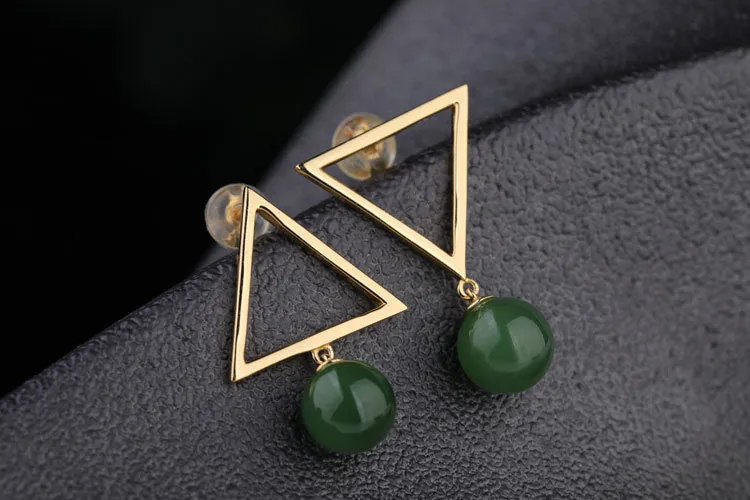 Natural Jade Earrings Nephrite Silver Earrings ZEG516