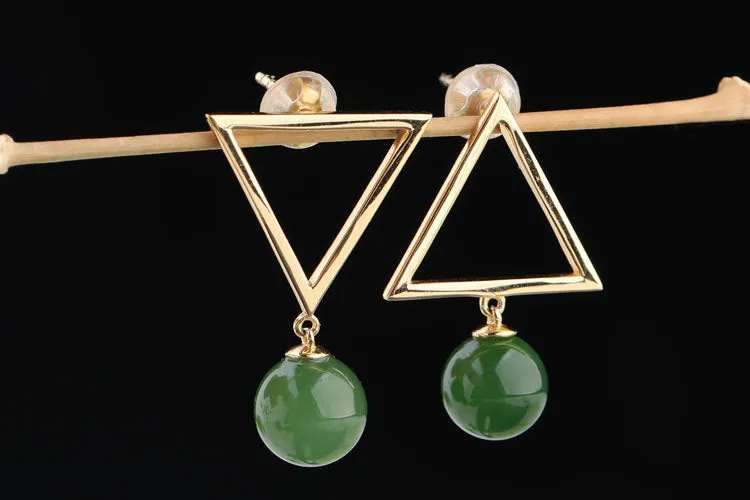 Natural Jade Earrings Nephrite Silver Earrings ZEG516