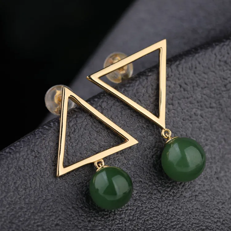 Natural Jade Earrings Nephrite Silver Earrings ZEG516