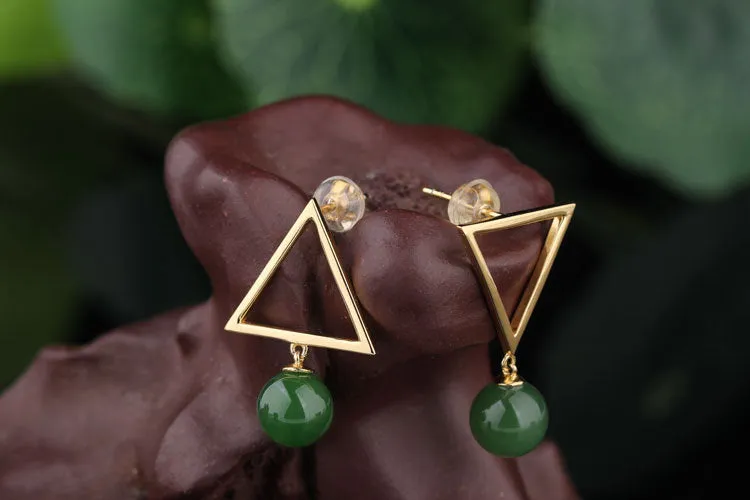 Natural Jade Earrings Nephrite Silver Earrings ZEG516