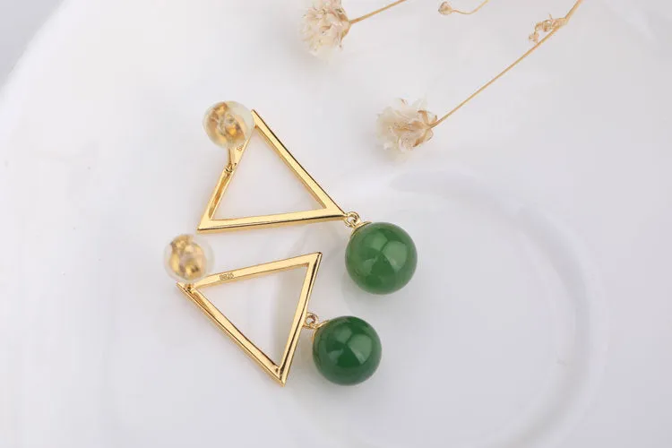 Natural Jade Earrings Nephrite Silver Earrings ZEG516