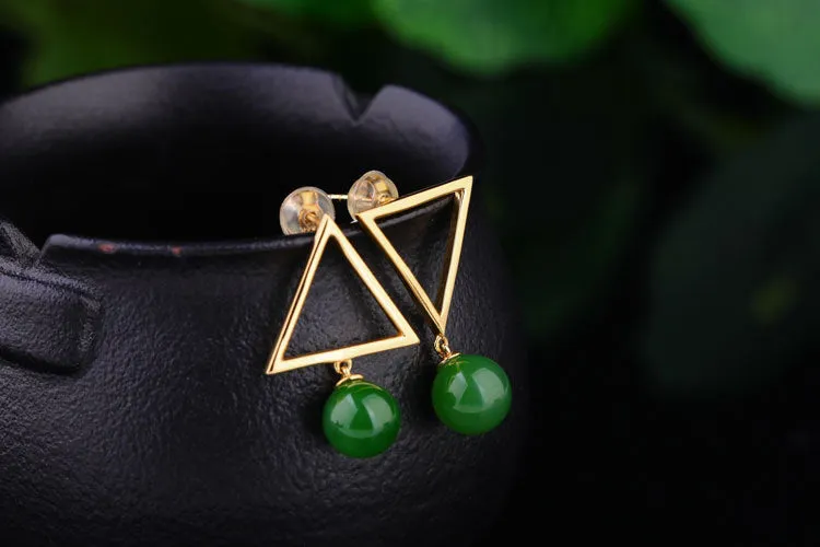 Natural Jade Earrings Nephrite Silver Earrings ZEG516