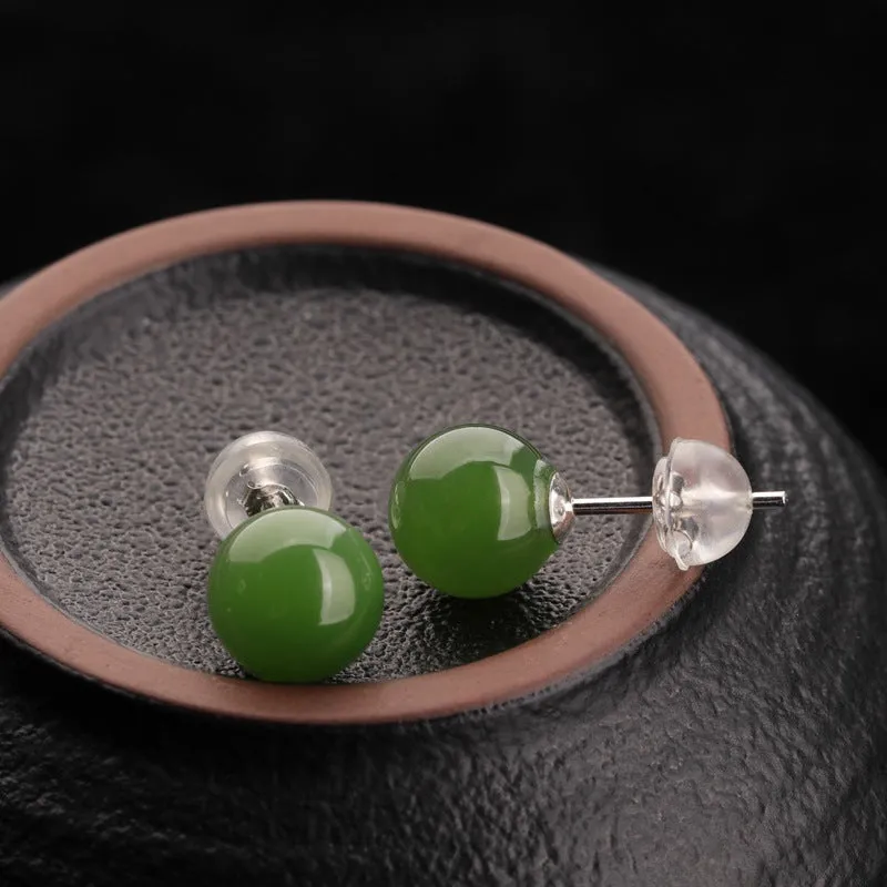 Natural Jade Earrings Nephrite Silver Earrings ZEG532