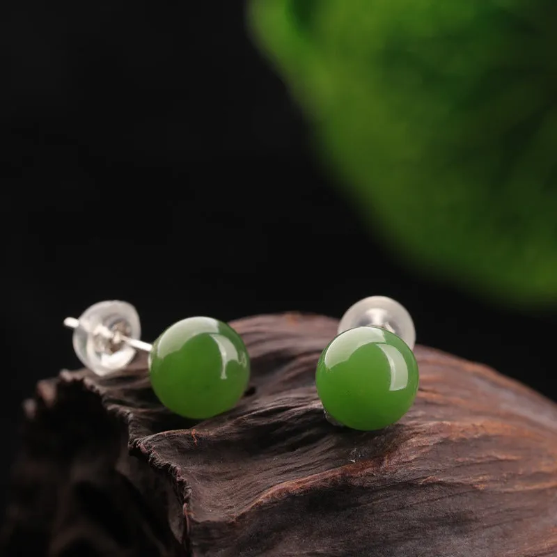Natural Jade Earrings Nephrite Silver Earrings ZEG532