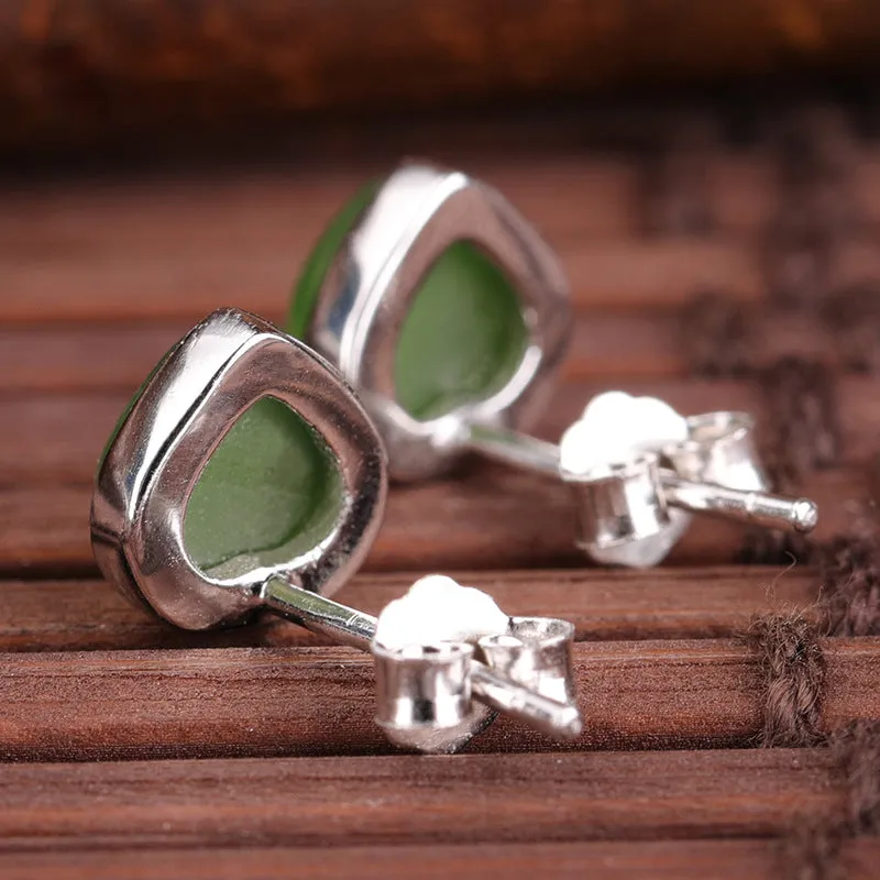 Natural Jade Earrings Nephrite Silver Earrings ZEG542