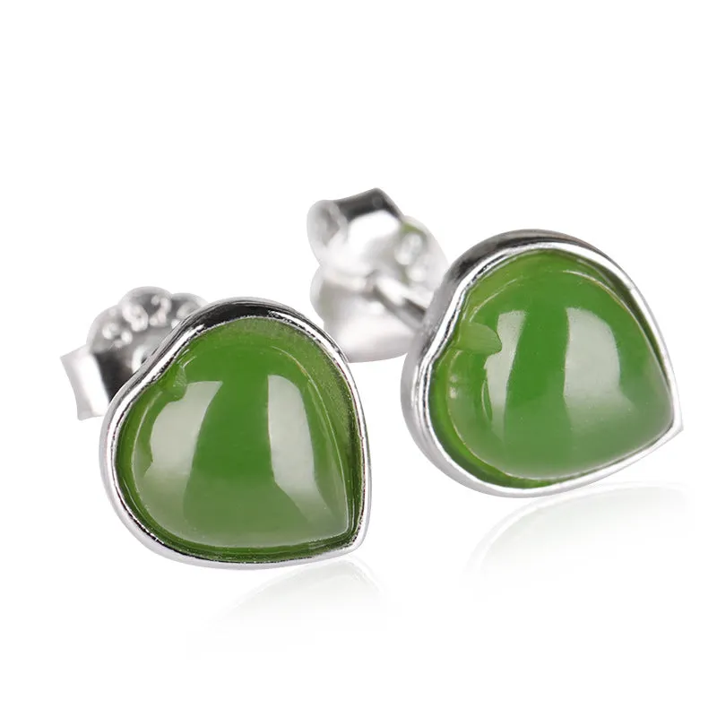 Natural Jade Earrings Nephrite Silver Earrings ZEG542