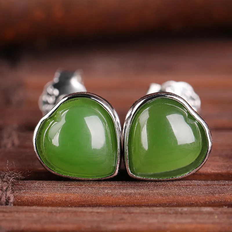 Natural Jade Earrings Nephrite Silver Earrings ZEG542