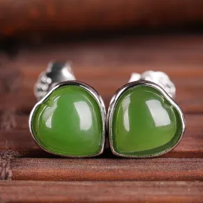 Natural Jade Earrings Nephrite Silver Earrings ZEG542