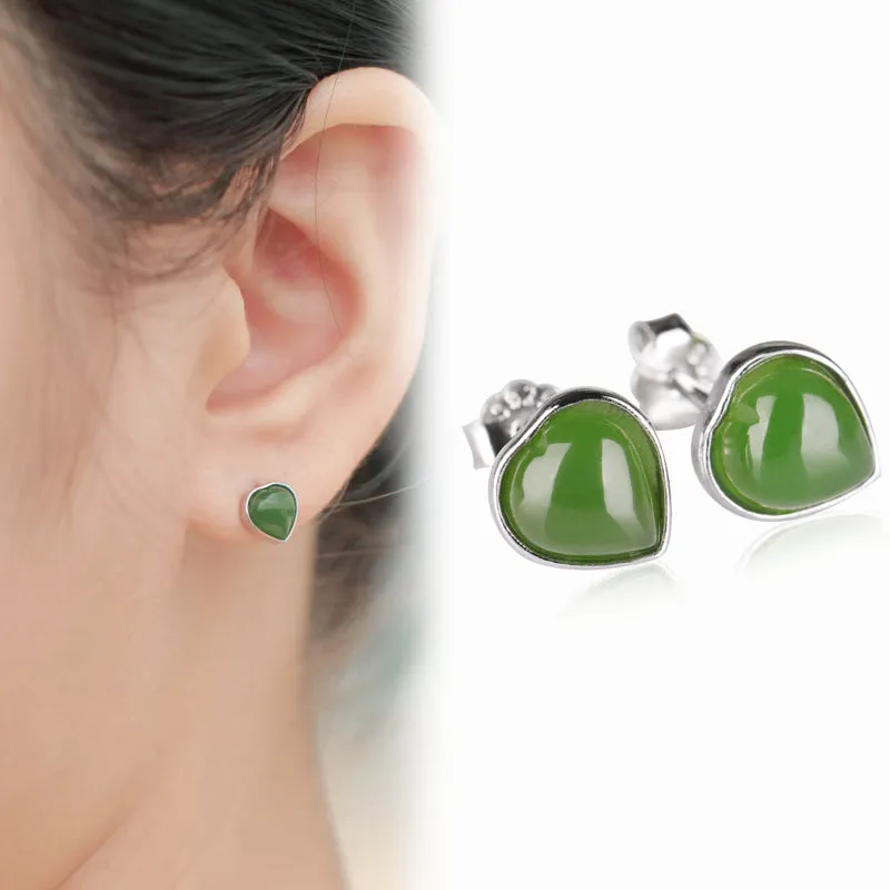 Natural Jade Earrings Nephrite Silver Earrings ZEG542
