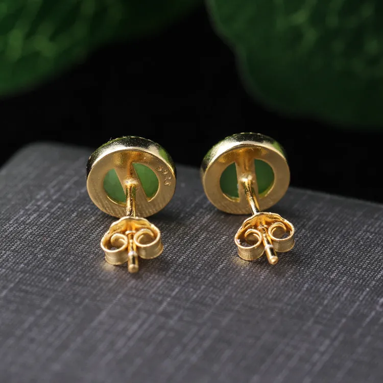 Natural Jade Earrings Nephrite Silver Earrings ZEG548