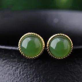 Natural Jade Earrings Nephrite Silver Earrings ZEG548