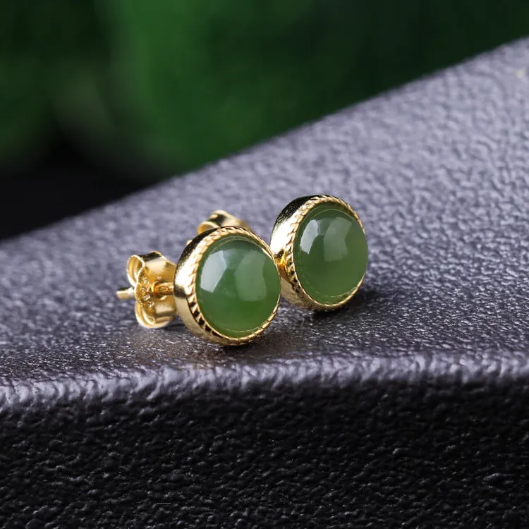 Natural Jade Earrings Nephrite Silver Earrings ZEG548
