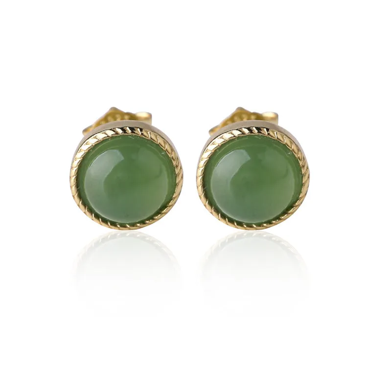 Natural Jade Earrings Nephrite Silver Earrings ZEG548