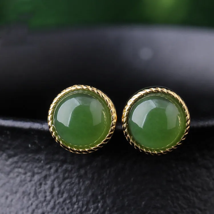 Natural Jade Earrings Nephrite Silver Earrings ZEG548