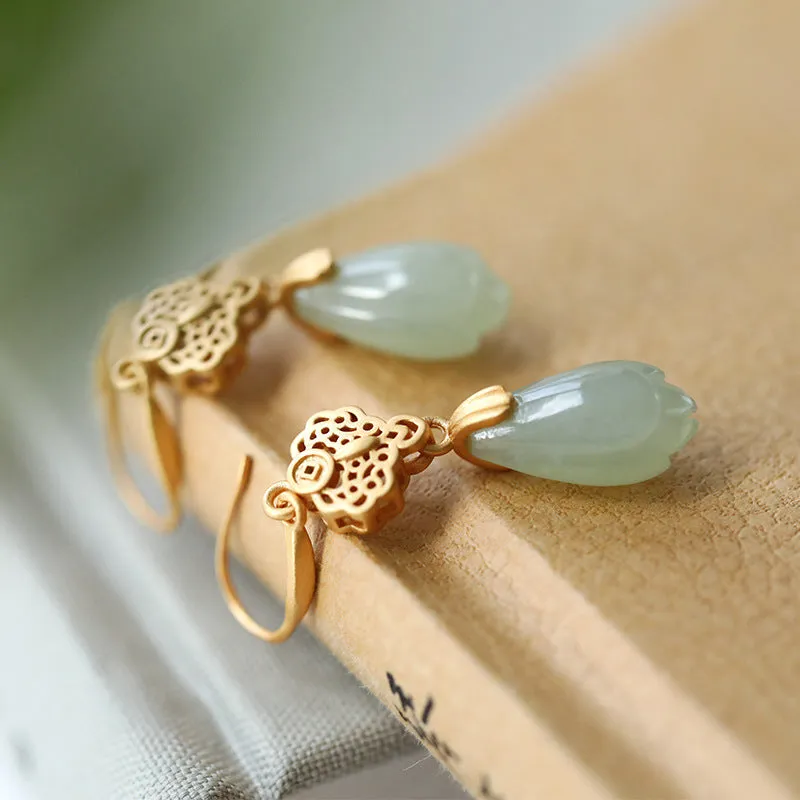 Natural Jade Earrings Nephrite Silver Earrings ZNE117
