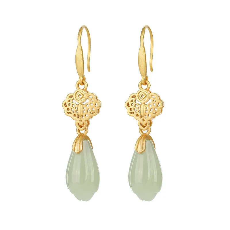Natural Jade Earrings Nephrite Silver Earrings ZNE117