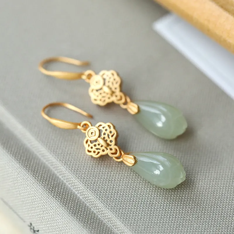 Natural Jade Earrings Nephrite Silver Earrings ZNE117
