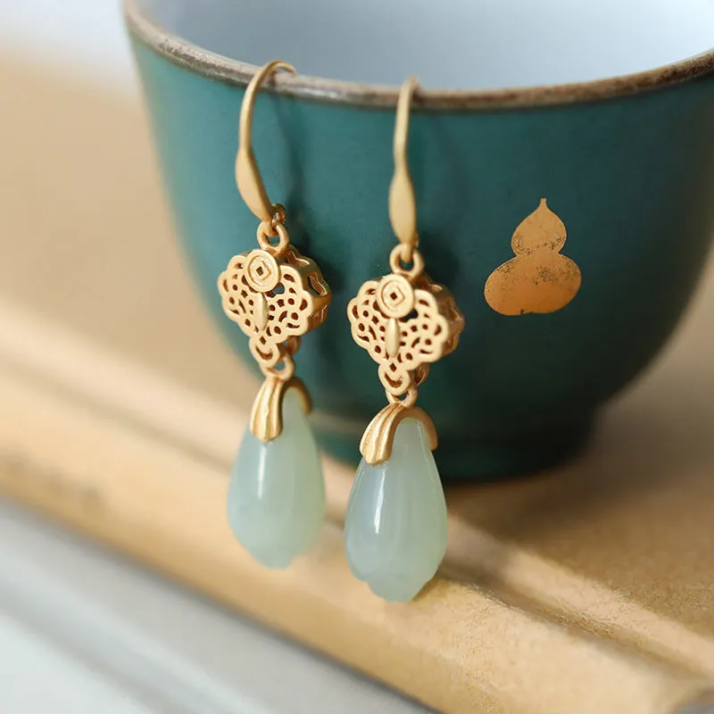 Natural Jade Earrings Nephrite Silver Earrings ZNE117