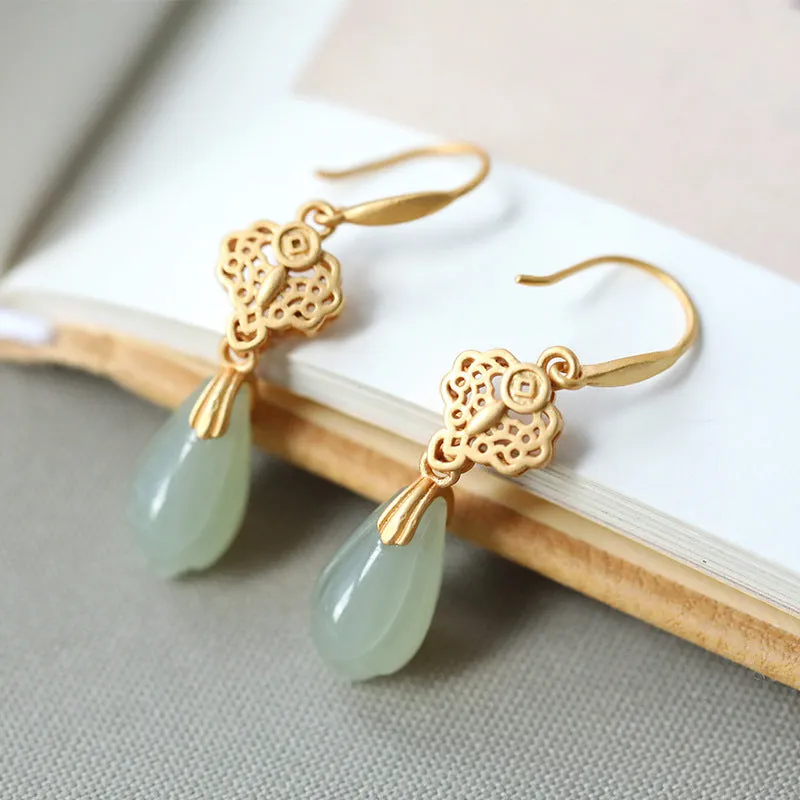 Natural Jade Earrings Nephrite Silver Earrings ZNE117