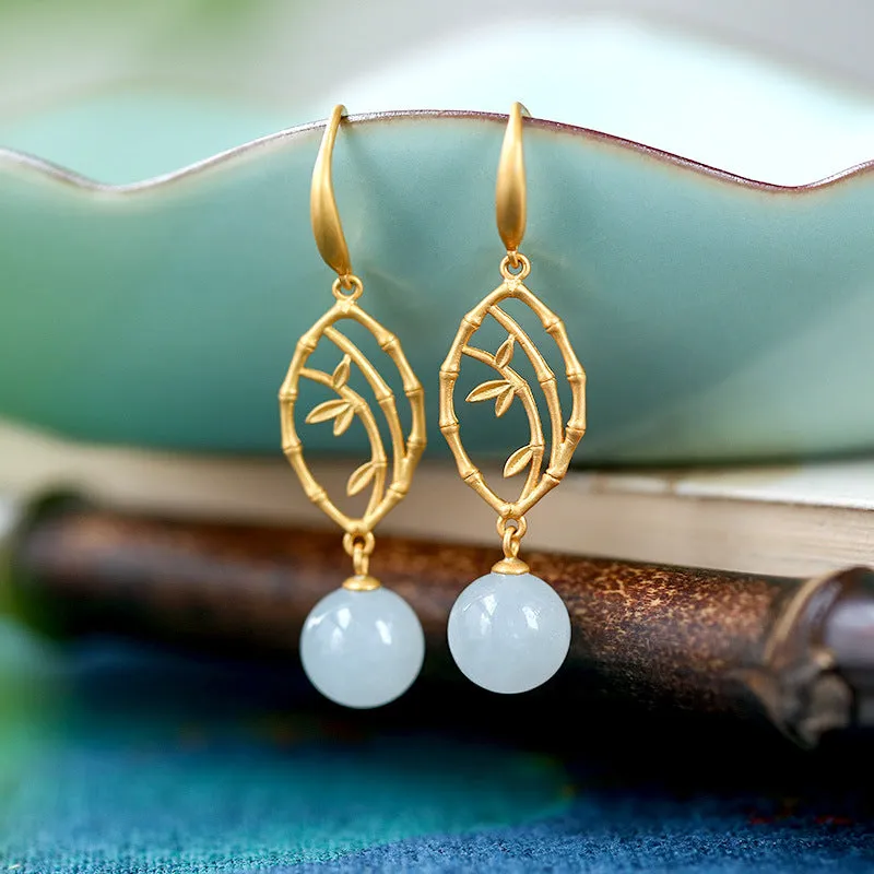 Natural Jade Earrings Nephrite Silver Earrings ZNE122