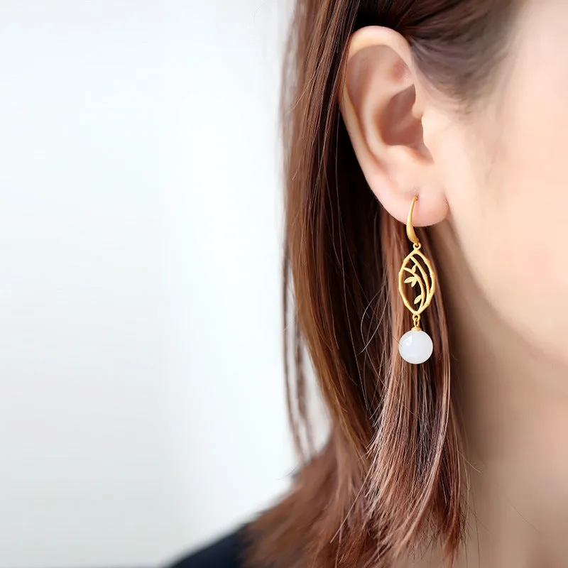 Natural Jade Earrings Nephrite Silver Earrings ZNE122