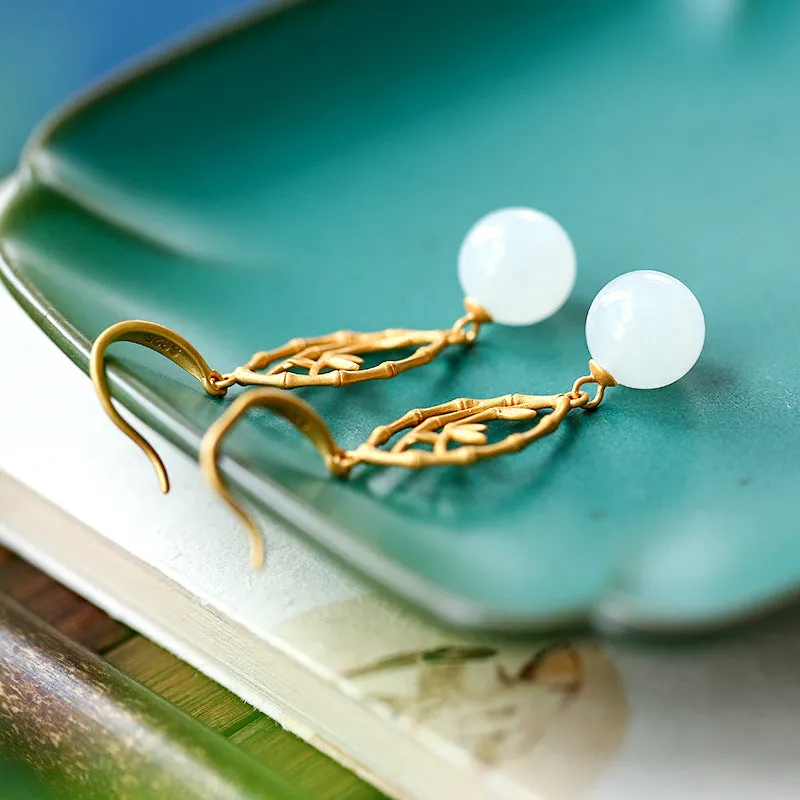 Natural Jade Earrings Nephrite Silver Earrings ZNE122