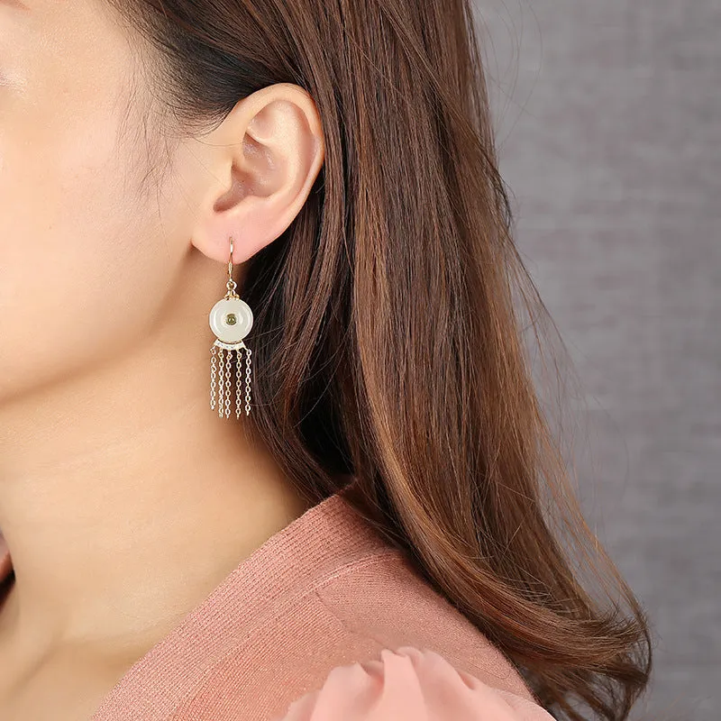 Natural Jade Earrings Nephrite Silver Earrings ZNE135