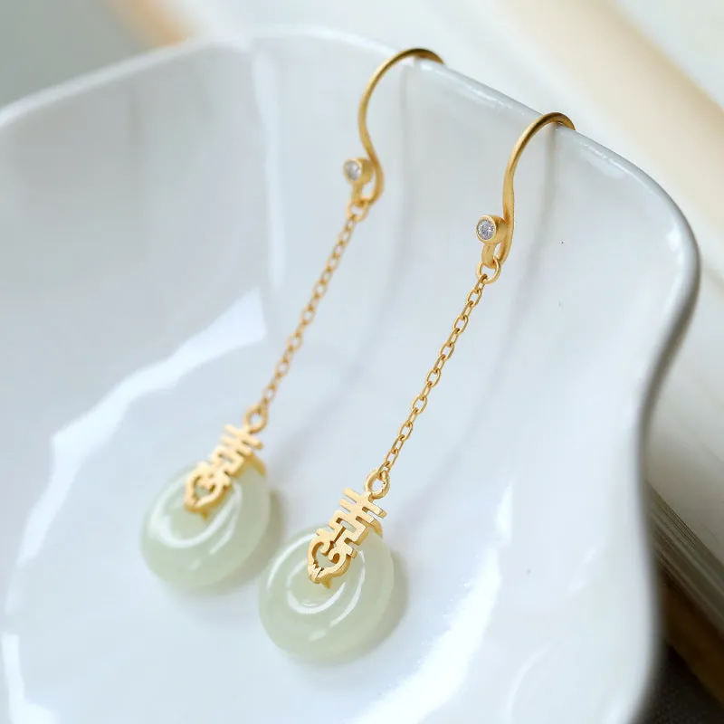 Natural Jade Earrings Nephrite Silver Earrings ZNE136