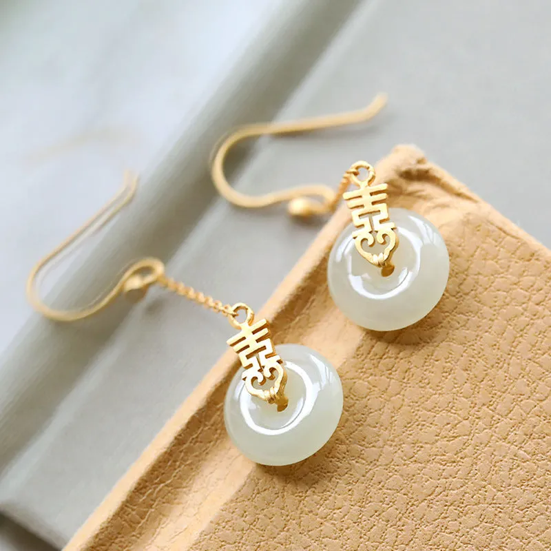 Natural Jade Earrings Nephrite Silver Earrings ZNE136